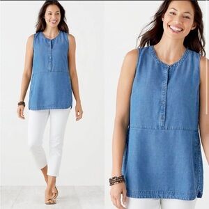 J jill Lose fit denim tunic tank top button down